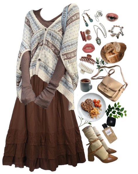 Coffee Shop Style Outfits, Modest Fairycore Outfits, Fem Winter Outfits, Clothing Genres, Cabincore Outfit, Outfits With Long Skirts, Gremlincore Outfits, Grandmacore Outfit, Italy Aesthetic Outfit