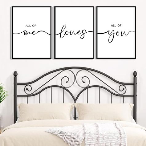 PRICES MAY VARY. 【Warm & Romantic Signs】Make a sweet statement in your home with these "All of Me" "Love" "All of You" Sign, it is not just ordinary decor, it's a work of art that brings love and warmth into your space. Combined gracefully incorporating the letters with artistic flair, the bedroom wall decor will look great with a wide variety of other colors and styles of decor. 【Frames Included】No additional frame required, our upgraded above bed wall decor is already hand stretched over 0.59” Romantic Bedroom Wall Decor, Black And White Bedroom Decor, Couple Bedroom Decor, Above Bed Wall Decor, Above Bed Wall, Picture Wall Bedroom, Give It To God, Decor Above Bed, Bed Wall Decor