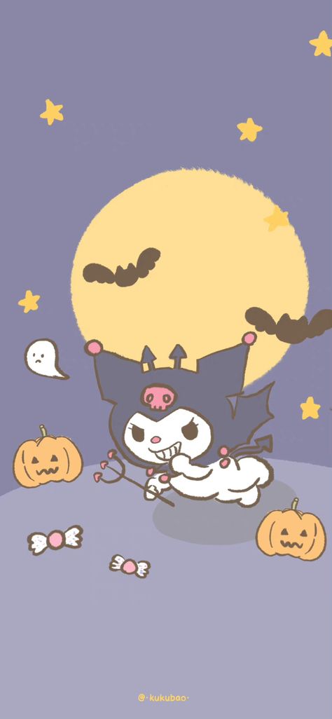 Spooky Sanrio Wallpaper, Kuromi Wallpaper Halloween, Sanrio Wallpaper Halloween, Kuromi Halloween Wallpaper, Sanrio Halloween Wallpaper, Kuromi Halloween, Kawaii Prints, Kawaii Images, Sanrio Halloween