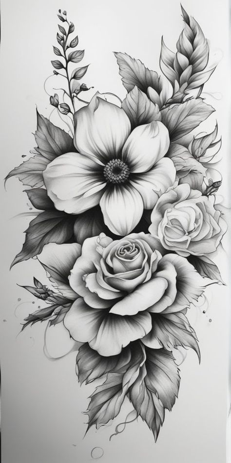 Dotwork Flower Tattoo, Arm Cover Up Tattoos, Black And White Flower Tattoo, Realistic Flower Tattoo, Cowgirl Tattoos, Flower Thigh Tattoos, Rose Shoulder Tattoo, Hip Thigh Tattoos, Flower Tattoo Drawings