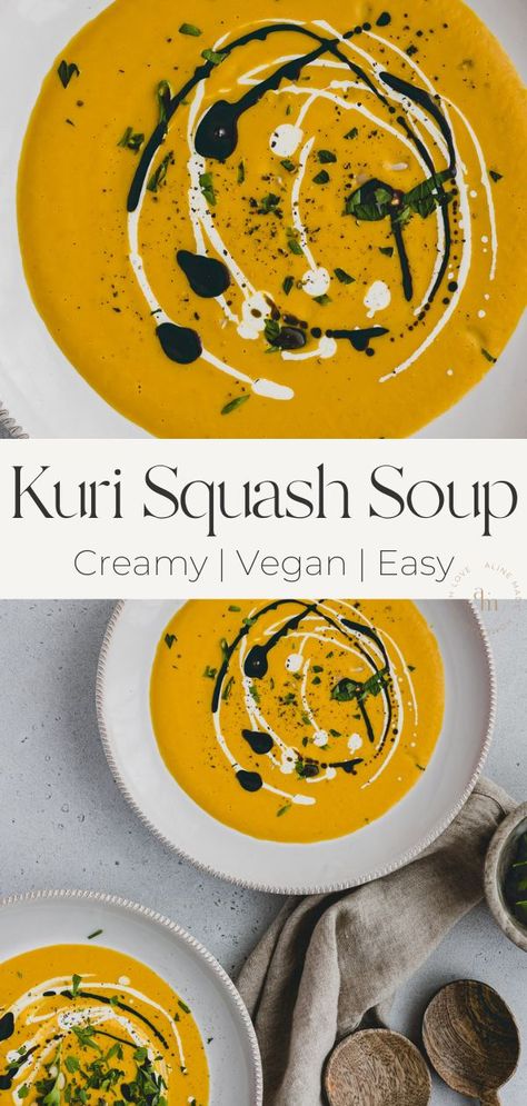 Swuash Soup, Kuri Squash Recipe, Soup Recipe Vegan, Curried Squash Soup, Red Kuri Squash, Squash Soup Recipe, Fall Comfort Food, Comfort Soup, Soup Kitchen