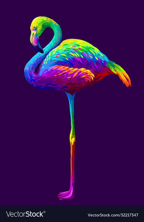 Flamingo Vector, Painting Rainbow, Dark Purple Background, Pop Art Style, Purple Background, Purple Backgrounds, Portrait Artist, Emu, Flower Images