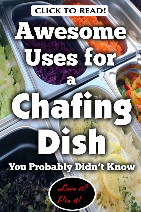 The uses for a chafing dish are many, but some of the most important ways to use a chafing dish include keeping hot food hot and appetizing, keeping food from drying out (like it would in an oven), keeping food in the safe zone to avoid the growth of bacteria. But there are actually a lot more surprising ways to use a chafing dish.  So let’s dive in deeper! Chafing Dish Recipes, Chafing Dish Display Ideas Party, Hot Food Buffet Ideas, Bbq Food Display, Food Warmer Buffet, Warm Appetizers, Catering Food Displays, Bbq Parties, Diy Dish