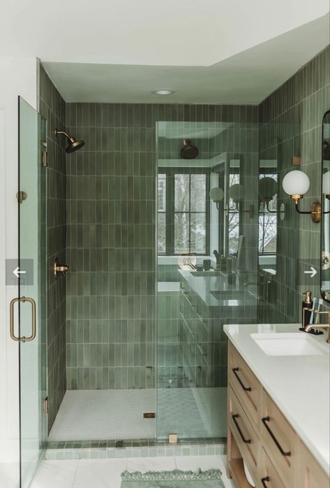 Green Shower Tile, Checkerboard Tile, Green Tile Bathroom, Bathroom Tile Inspiration, Rectangle Tiles, Cle Tile, Ranch Decor, Concrete Cement, Tile Inspiration