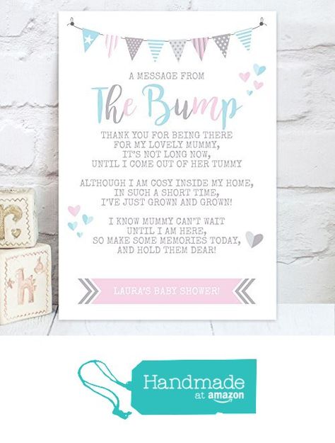 Personalised Baby Shower "A Message From The Bump" Poem Table Sign (BS1) from Purple Scrunch Ltd https://www.amazon.co.uk/dp/B06XDQLR5L/ref=hnd_sw_r_pi_dp_lo-wzb807QQJG #handmadeatamazon Baby Shower Poems, Message From The Bump, Thanks Messages, Baby Shower Messages, Baby Birthday Party Decorations, Baby Party Decorations, Baby Shower Party Themes, Birthday Surprise Boyfriend