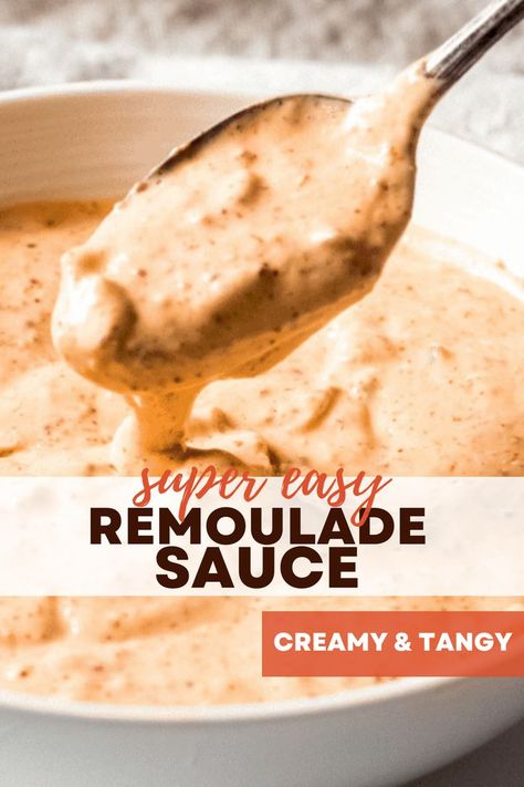 My Easy Remoulade Sauce recipe uses Creole seasoning for a creamy, tangy, simple sauce you can whip up in just 5 minutes with no special tools required. Remoulade sauce is perfect for serving with beef, chicken, fish, and more, and the ingredients to make it are easy to find. Remalaude Sauce, Romulade Sauce, Remolaude Sauce, Remoulade Sauce Recipe, Creole Sauce, Sauce For Salmon, Remoulade Sauce, Appetizers For A Crowd, Seafood Appetizers