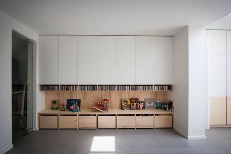 Living Room Storage Wall, Living Room Toy Storage, Drawers On Wheels, Playroom Shelves, Plywood Storage, Kids Storage Units, Ikea Ivar, Cd Storage, Basement Storage