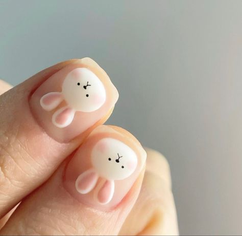 Cute Bunny Nail Art, Bunny Nails Art, Cny Nails 2023, Bunny Nails Designs, Cute Bunny Nails, Nail Art Bear, Cute Bear Nails, Nail Art Bunny, Bunny Manicure