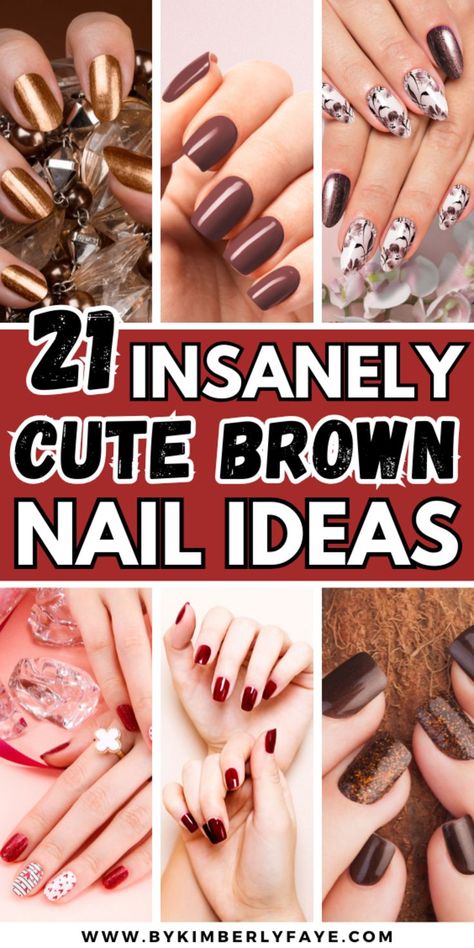 Cute Brown Nail Ideas Chocolate Brown Nails Acrylic Almond, Shades Of Brown Nail Designs, Brown Sugar Nails, Brown Square Nails Design, Simple Brown Nail Designs, Brown Nails With Design, Brown Dip Nails, Chocolate Nails Design, Brown And Pink Nails