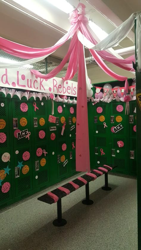 Cheer Locker Room Ideas, Decorating Locker Room, Locker Room Bulletin Board Ideas, Decorate Locker Room, Lockeroom Decorations, Track Locker Decorations, Pink Out Locker Room Decorations, Locker Room Ideas Basketball, Locker Room Themes