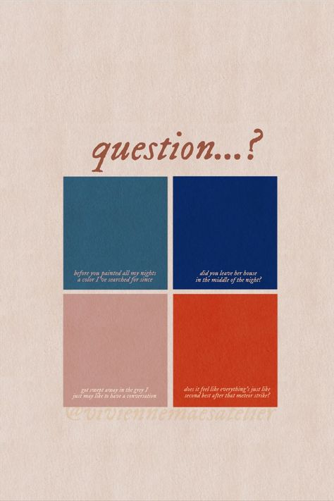 hi, i made a midnights inspired lyric print that you can find on etsy <3 / #typography #colorfulgraphicdesign #colorpalette #lyriccolorpalette #taylorswiftmerch #taylorswiftposter #taylorswiftdesign #taylorswiftgift #tsmerch #taylorsversionmerch #taylorswiftidea #redtaylorsversion #question...? #taylorswiftlyrics #question...?lyrics #ts10 #midnightslyrics #midnightsmerch #midnightsalbum #taylorswiftetsy #taylormerchetsy #smalletsyshop #tayloretsyprint #lyricprintetsy Taylor Swift Question, Question Taylor Swift, Color Palette Graphic Design, Sticker Graphic Design, Graphic Design Color, Nights Lyrics, Sticker Graphic, Taylor Swift Tour Outfits, Taylor Lyrics