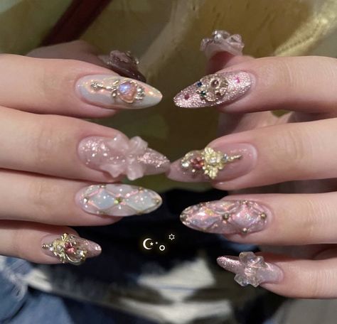 Nail Inspo Charms, Planet Nail Art, Chinese Nails, Planet Nails, Nail Art Charms, Asian Nails, Manicure Diy, Blush Nails, Pretty Gel Nails