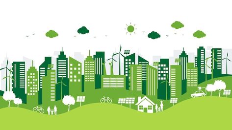 Vector ecology and environment with gree... | Premium Vector #Freepik #vector #sustainable-city #eco-city #eco-house #green-city Illustration Flat, City Vector, Sustainable City, City Illustration, Green City, Flat Style, Energy Sources, Web Banner, Vector Photo