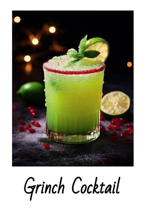 Grinch Cocktail Grinch Alcoholic Drink, Green Christmas Cocktails, Grinch Cocktail Recipe, The Grinch Cocktail, Vodka Melon, Grinch Cocktail, Girls Holiday Party, Grinch Characters, Alcohol Beverages