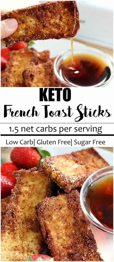 Keto French Toast Sticks- Only 1.5 NET Carbs PER SERVING! Keto French Toast Sticks, Keto French Toast, French Toast Sticks Recipe, Keto Brood, Breakfast Easy, Desserts Keto, Lowest Carb Bread Recipe, French Toast Sticks, Low Carb Diets