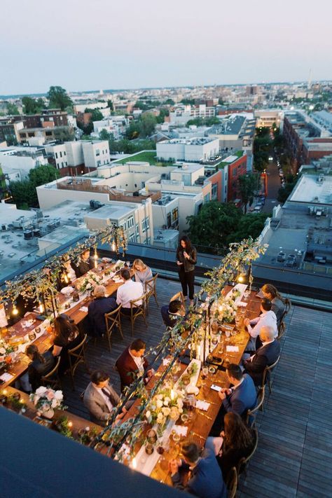 Rooftop Wedding Decor, Rooftop Wedding Reception, City Chic Wedding, Dc Wedding Venues, Simple Wedding Decorations, Rooftop Party, Wedding Gown Inspiration, Ibiza Wedding, Romantic Garden Wedding