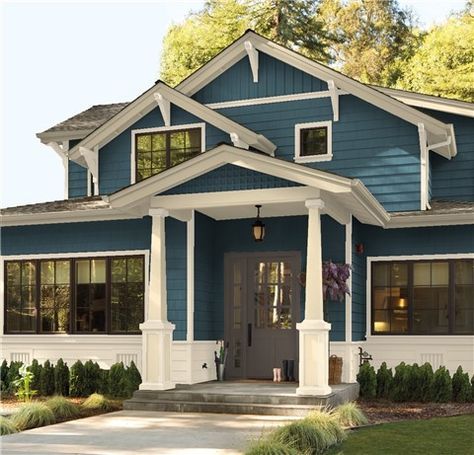 Look at the paint color combination I created with Benjamin Moore. Via @benjamin_moore. Main Siding: Newburg Green HC-158; Trim: Sag Harbor Gray HC-95; Accent: Berber White 955; Door: Midsummer Night 2134-20. Benjamin Moore Exterior, Outside Paint, Color Combinations Paint, Exterior House Paint Color Combinations, Pintura Exterior, Exterior Paint Colors For House, Golden Tan, Exterior Remodel, Farmhouse Exterior