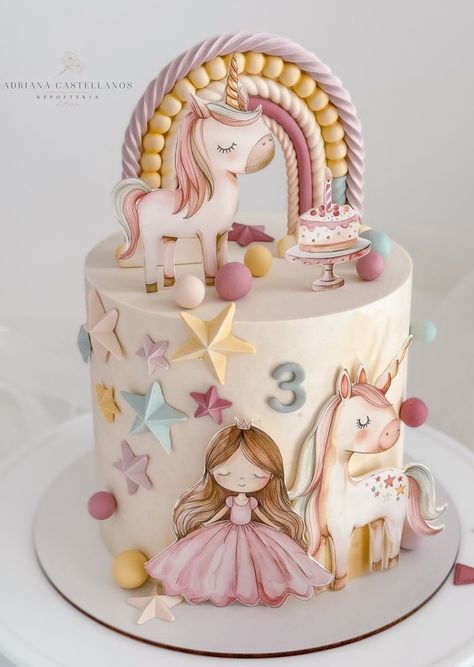 Unicorn and princess themed cake Unicorn And Fairy Cake, Unicorn Cakes For Girls Birthday, Unicorn Princess Cake, Princess Unicorn Cake, Unicorn Pasta, Princess Themed Cake, Unicorn Theme Cake, Birthday Cakes Girls Kids, Unicorn Cake Design