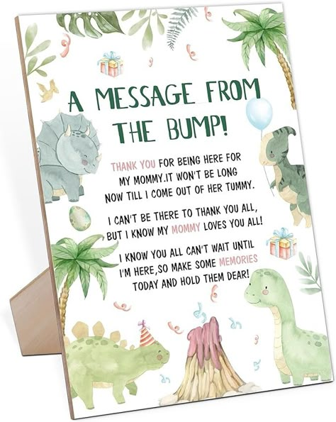 Amazon.com: Baby Shower Game for A Message From The Bump,Wooden Baby Shower Game Sign With Stand,Dinosaur Baby Shower Table Decoration,Baby Shower Welcome Sign,Party Favors Supplies,Gender Reveal Ideas,-7 : Home & Kitchen Dinosaur Baby Shower Games Boys, Baby Showers For Boys Theme, Dinosaur Themed Gender Reveal, Boy Baby Shower Ideas Dinosaur, Dinosaur Shower Ideas, Dinosaur Baby Shower Favors, Dinosaur Gender Reveal Ideas, Dino Themed Baby Shower Ideas, Boy Baby Shower Dinosaur Theme