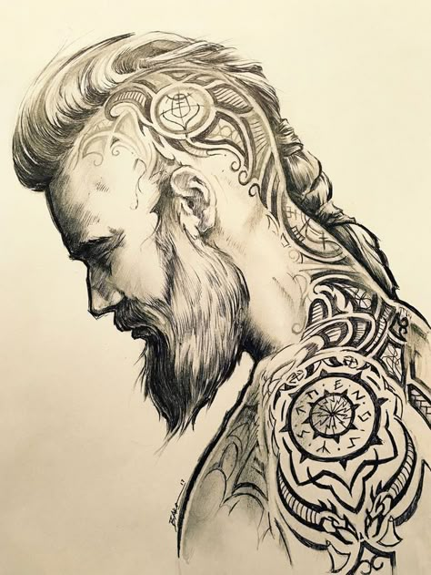 Viking Head Tattoo, Undercut Tattoos, Viking Drawings, Viking Tattoos For Men, Rabe Tattoo, Viking Warrior Tattoos, Wing Tattoo Men, Viking Tattoo Sleeve, Tattoo Posters