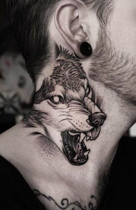 Wolf Tattoo Wolf Neck Tattoo, Crown Neck Tattoo, Kurt Tattoo, Owl Neck Tattoo, Fenrir Tattoo, Full Neck Tattoos, Neck Tattoo Ideas, Best Neck Tattoos, Small Neck Tattoos