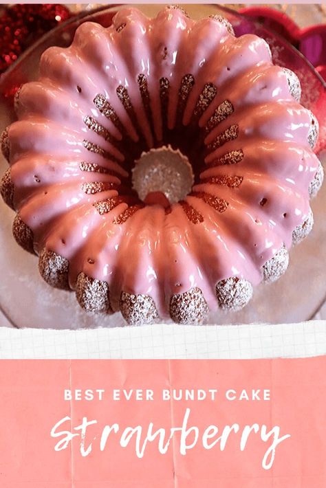 Strawberry Bundt Cake With Box Cake, 19 Cake, Easter Bundt Cake, Strawberry Bundt Cake, Bunt Cake Recipe, Bundt Pan Recipes, Cake Bundt, Strawberry Cake Mix, Strawberry Cake Recipes