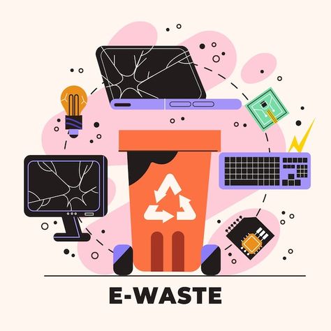 Vector hand drawn e-waste illustration | Premium Vector #Freepik #vector #illustrations #e-waste #electronic-waste #handdrawn E Waste Poster Drawing, E Waste Drawing, E Waste Poster, E Waste Art, Waste Illustration, Electronic Waste Recycling, Custom Keyboard, Electronic Waste, E Waste