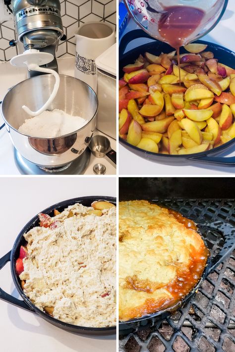 4 Peach Cobbler On The Grill, Grilled Peach Cobbler, Bourbon Peach Cobbler, Pellet Smoker Recipes, Chicken Strip Recipes, Grilled Desserts, Iron Recipes, Bbq Dinner, Traeger Recipes