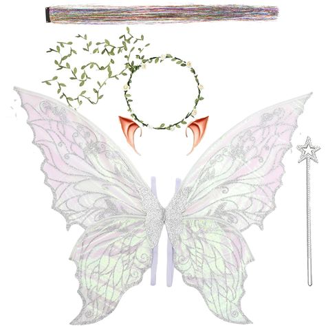 PRICES MAY VARY. organza Complete Fairy Ensemble: Each set includes a pair of fairy wings,fairy hair tinsel, a matching floral wreath, a fairy wand, and a pair of fairy ears, making it the perfect full fairy costume for enchanting adventures. Elegant Design: Our fairy wings boast a beautiful pattern with a fashionable appeal, complemented by a floral wreath, wand, and ears for a truly charming look. Lightweight and Comfortable: The wings are crafted from lightweight organza, ensuring they feel a Pixie Hollow Fairies Costumes, Baby Fairy Costume, Fairy Costume Accessories, Purple Fairy Costume, Fairy Costume Wings, Fairy Costume Ideas, Butterfly Fairy Costume, Fairy Hair Tinsel, Fairy Costume Aesthetic