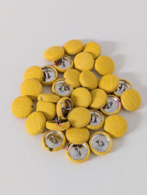 Yellow Fabric-Covered 16mm Buttons – Crafting Buttons for Sewing, Embellishments & Accessories Handmade Sewing, Sewing Embellishments, Bias Binding, Scrap Fabric, Fabric Covered Button, Fabric Bundle, Linen Material, Handmade Charms, Yellow Fabric