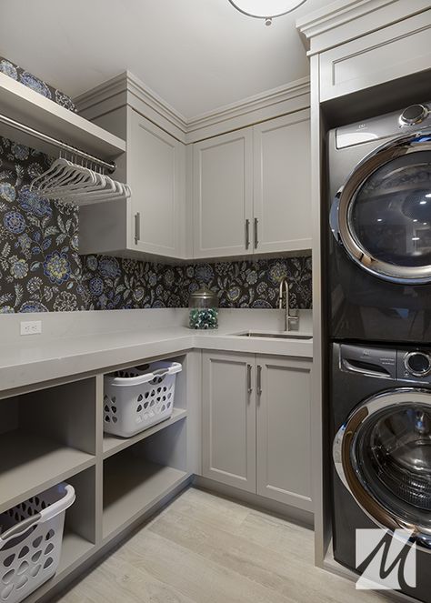 The design of this laundry room creates the opportunity for both function and efficiency. For more information about our passion for building excellence visit www.maglebyconstruction.com. Washer Dryer Laundry Room, Custom Laundry Room, Stacked Laundry Room, Laundry Room Ideas Small Space, Pantry Laundry Room, Rustic Laundry Rooms, Stylish Laundry Room, Laundry Room Pictures, Dream Laundry Room