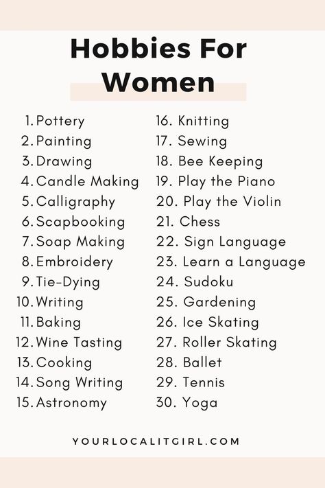 Girl Hobbies, List Of Hobbies, Finding A Hobby, Hobbies For Women, Hobbies To Try, New Things To Try, Hobby Ideas, Productive Things To Do, Self Care Bullet Journal