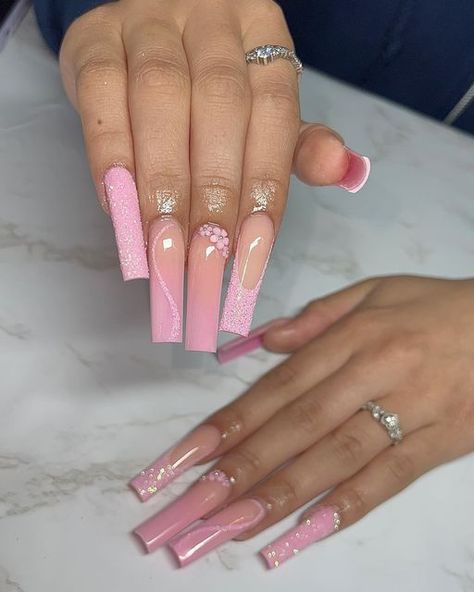 Long Acrylic Pink Nails, Pink Nails With Design, Nails With Design, Acrylic Pink, Nails Arts, 2024 Nails, Car Deco, Nails 3d, Girly Acrylic Nails