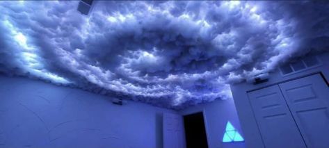 Clouds On Ceiling With Led Lights, Cloud Lights On Ceiling, Ceiling With Led Lights, Clouds On Ceiling, Lights On Ceiling, Shed Conversion, Cloud Ceiling, Sky Ceiling, Sky Zone