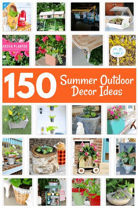 Your Summer outdoor decor should be inviting. Take a look at these DIY Summertime projects and try a few. Yard Decorations Summer, Outdoor Decorating Ideas, Summer Outdoor Decor, Plant Containers, Porch Decorations, Thrift Store Decor, Lawn Furniture, Lawn Edging, Outdoor Decorating