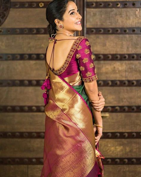 Kanjivaram Sarees Silk, Wedding Saree Blouse, Regina Cassandra, Traditional Silk Saree, Wedding Saree Blouse Designs, Designer Silk Sarees, Wedding Blouse Designs, Silk Saree Blouse Designs, Blouse Designs Silk