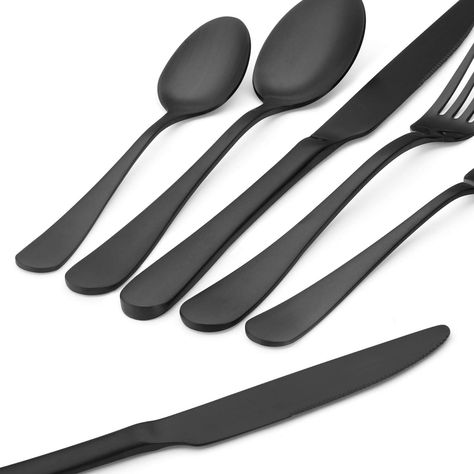 Matte Black Silverware Set, Satin Finish 20-Piece Stainless Steel Flatware Set,Kitchen Utensil Set Service for 4,Tableware Cutlery Set for Home and Restaurant, Dishwasher Safe Rose Gold Flatware, Stainless Steel Silverware, Flatware Sets, Gold Flatware, Dessert Fork, Kitchen Utensil Set, Stainless Steel Cutlery, Stainless Steel Flatware, Dessert Spoons