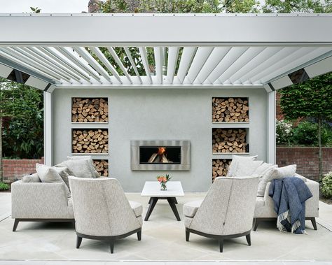 Entertaining Garden, Wall Fires, Living Roofs, Backyard Seating, Outdoor Living Rooms, Luxury Outdoor Furniture, Pergola With Roof, Outdoor Living Room, Luxe Interiors