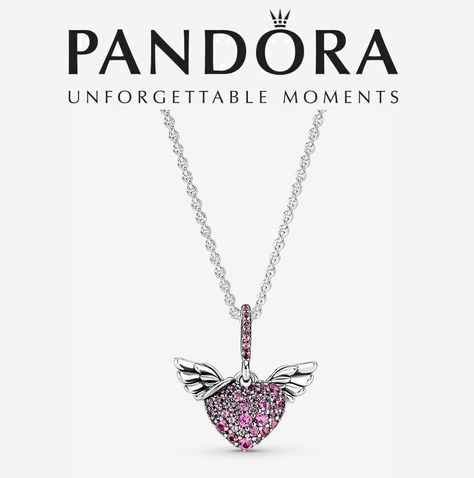 Pavé Heart & Angel Wings Necklace Our Pavé Heart & Angel Wings Necklace is sent from the heavens. Perfect for gifting the angel in your life, or adding to your own collection, this special necklace is hand-finished in sterling silver and features pink crystal pavé. Adjustable to three different lengths, this special pendant was inspired by angels as a symbol of love and protection. Pandora Angel, Angel Wings Necklace, Angel Wings Heart, Wings Necklace, Pandora Necklace, Angel Wing Necklace, Special Necklace, Pandora Silver, Fairy Wings