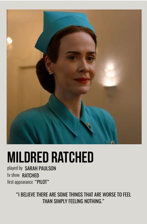 minimal polaroid character poster for mildred ratched from ratched Mildred Ratched, Poster Polaroid, Nurse Ratched, Film Polaroid, Posters Minimalist, Animal Print Jeans, Film Posters Minimalist, Horror Fiction, Sarah Paulson