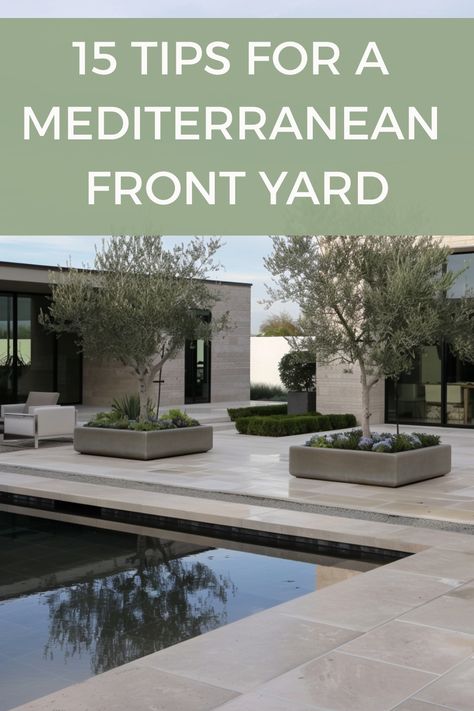 See exactly how to get a Tuscan style front yard with these tips for designing the perfect Mediterranean garden landscape. Mediterranean Landscaping Front Yard, Mediterranean Backyard Ideas, Mediterranean Front Yard, Modern Mediterranean Backyard, Mediterranean Pool Design, Tuscan Landscape Design, Modern Mediterranean Garden, Mediterranean Landscape Design, Mediterranean Backyard