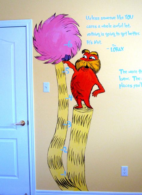 Dr. Seuss The Lorax Mural Dr Seuss Mural, Dr Seuss Classroom Door Decorations, Dr Seuss Classroom Door, Dr Seuss Nursery, Dr Seuss Classroom, Seuss Classroom, Boys And Girls Club, My Bucket List, Door Decorations Classroom