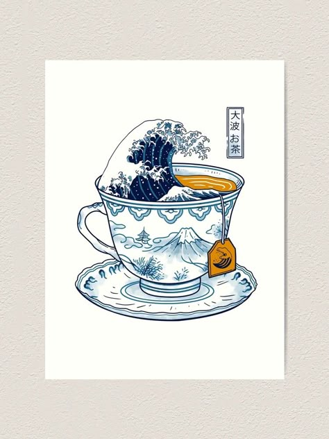 Tee Illustration, Tea Cup Drawing, Tee Kunst, Tea Tattoo, Cup Tattoo, Tea Illustration, Japon Illustration, Cup Art, Tea Art