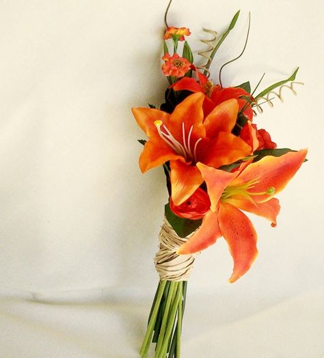 Tiger Lily Bridal Bouquet Tiger Lily Bouquet, Tiger Lily Wedding, Destination Wedding Flowers, Orange Bridal Bouquet, Orange Lilies, Bridesmaids Flowers, Lily Bridal Bouquet, Wedding Orange, Orange Bridesmaid