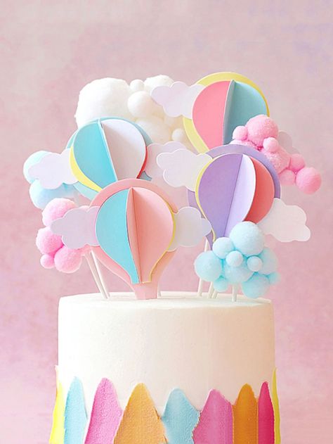 Hot Air Balloon Birthday Cake, Hot Air Balloon Paper, Hot Air Balloon Cake, Hot Air Balloon Design, Hot Air Balloon Party, Design Cake, Balloon Cake, Paper Cupcake, Balloon Design