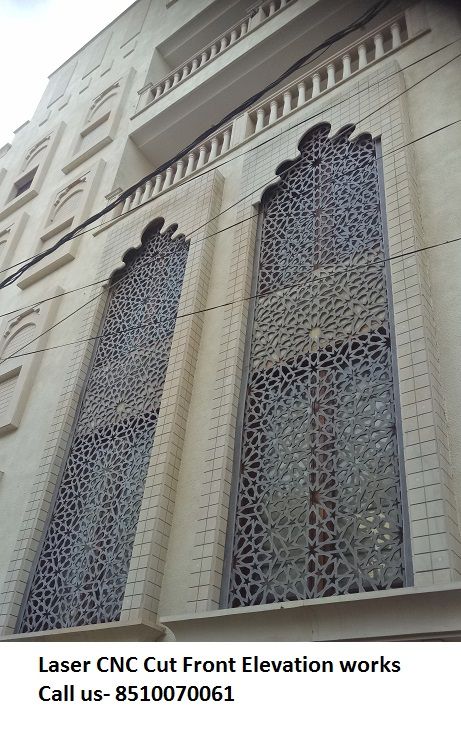 Ms Jaali Design, Pvc Jali Design Exterior, Mdf Jali Design Front Elevation, Ms Jali Design, Cnc Jali Design For Exterior Elevation, Jali Partition, Cladding Elevation, Glass Partition Designs, Jali Design