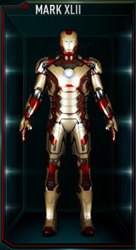 The Mark 42 (XLII), also known as the Autonomous Prehensile Propulsion Suit was the forty second armor, as well as one of the many newly built suits, created by... All Iron Man Suits, Toni Stark, Iron Man Movie, Iron Man Wallpaper, Iron Man Suit, Iron Man Armor, Iron Man Tony Stark, Iron Man 3, Marvel Vs Dc