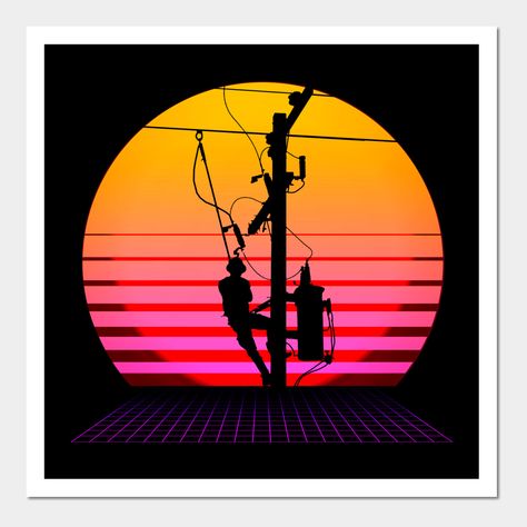 Retro Lineman Silhouette Gift Power Pole Electrician Linemen -- Choose from our vast selection of art prints and posters to match with your desired size to make the perfect print or poster. Pick your favorite: Movies, TV Shows, Art, and so much more! Available in mini, small, medium, large, and extra-large depending on the design. For men, women, and children. Perfect for decoration. Lineman Silhouette, Power Lineman, Scene Tattoo, Silhouette Gifts, Traditional Tattoo Sleeve, Tattoo Sleeve, Traditional Tattoo, Sleeve Tattoos, Extra Large