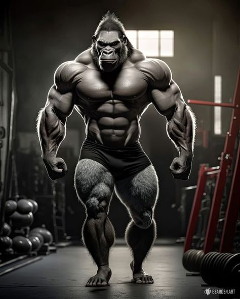 Bearden Art (Brad Masters) on Instagram: "Gorilla bro Follow @bearden.art 🐻💙 #AIart #midjourney #gorilla #training #beastmode #aiartist #bodybuilding #gym #gymmotivation #muscle" Gorilla Aesthetic, Aesthetic Monkey, Gorilla Wallpaper, Female Gorilla, Gorilla Gym, Viking Character, Gorillas Art, Gorilla Tattoo, Gym Wallpaper