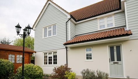 Extension Exterior, Installing Replacement Windows, Cladding Exterior, Rendered Houses, Pvc Cladding, Composite Cladding, Nordic House, Bungalow Renovation, Garage Conversion